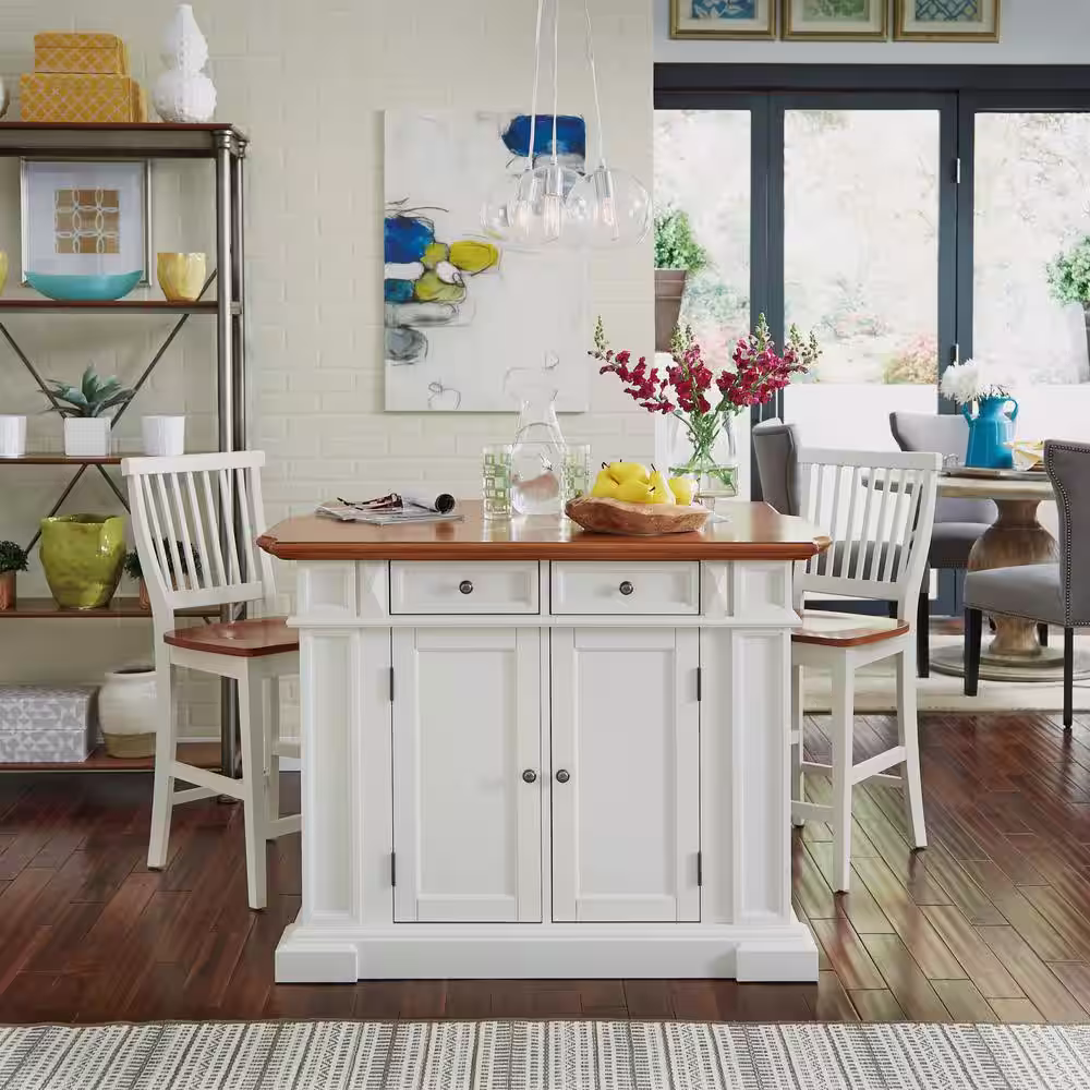 HOMESTYLES Americana White Kitchen Island with Seating