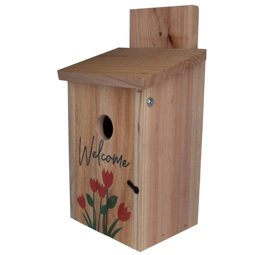 S and K Decorative Welcome Tulip Design Cedar Blue Bird House