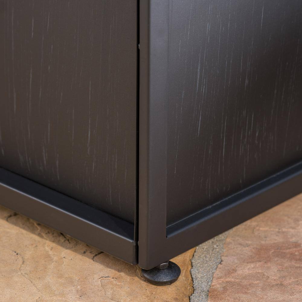 Noble House Abdullah 40 in. x 13.5 in. Square Iron Propane Fire Pit with Tank Holder