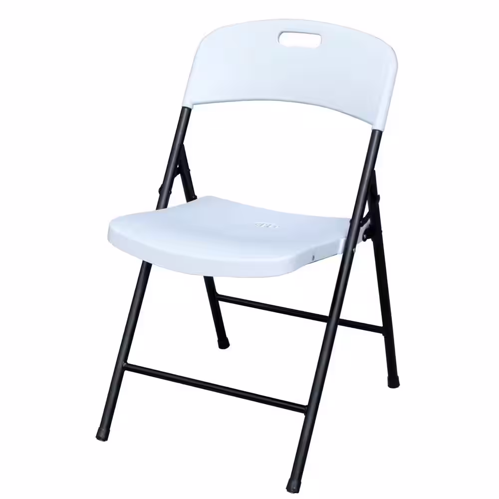 Plastic Development Group Outdoor White Plastic Folding Party Chair with Steel Frame Supports (4-Pack)