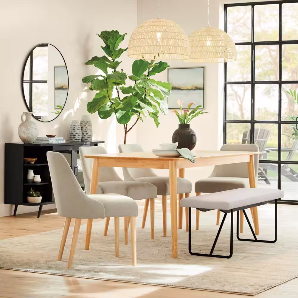 StyleWell Benfield Biscuit Beige Upholstered Dining Chair with Natural Wood Legs (Set of 2)