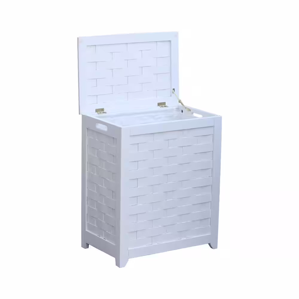 Oceanstar White Rectangular Veneer Wood Laundry Hamper with Interior Bag