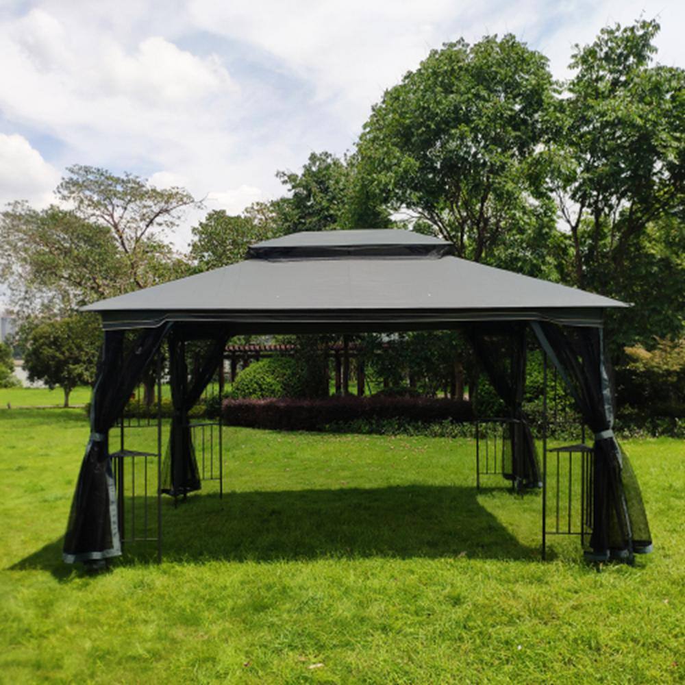 None 13 ft. x 10 ft. Gray Top Patio Gazebo Canopy Tent With Ventilated Double Roof and Mosquito Net