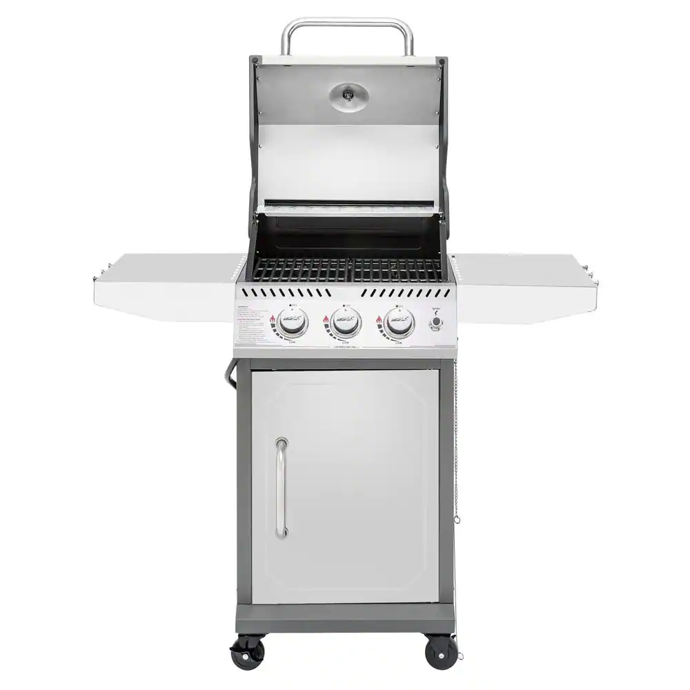 Royal Gourmet Stainless Steel 3-Burner Propane Gas Grill, 25,500 BTU Cabinet Style Cas Grill with Side Tables