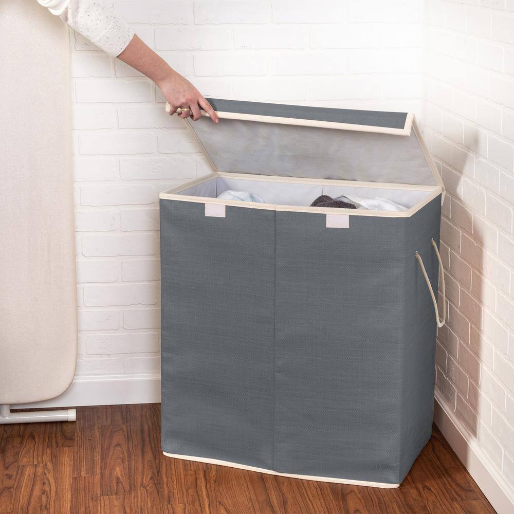 Honey-Can-Do Grey Collapsible Resin Hamper with Two Compartments