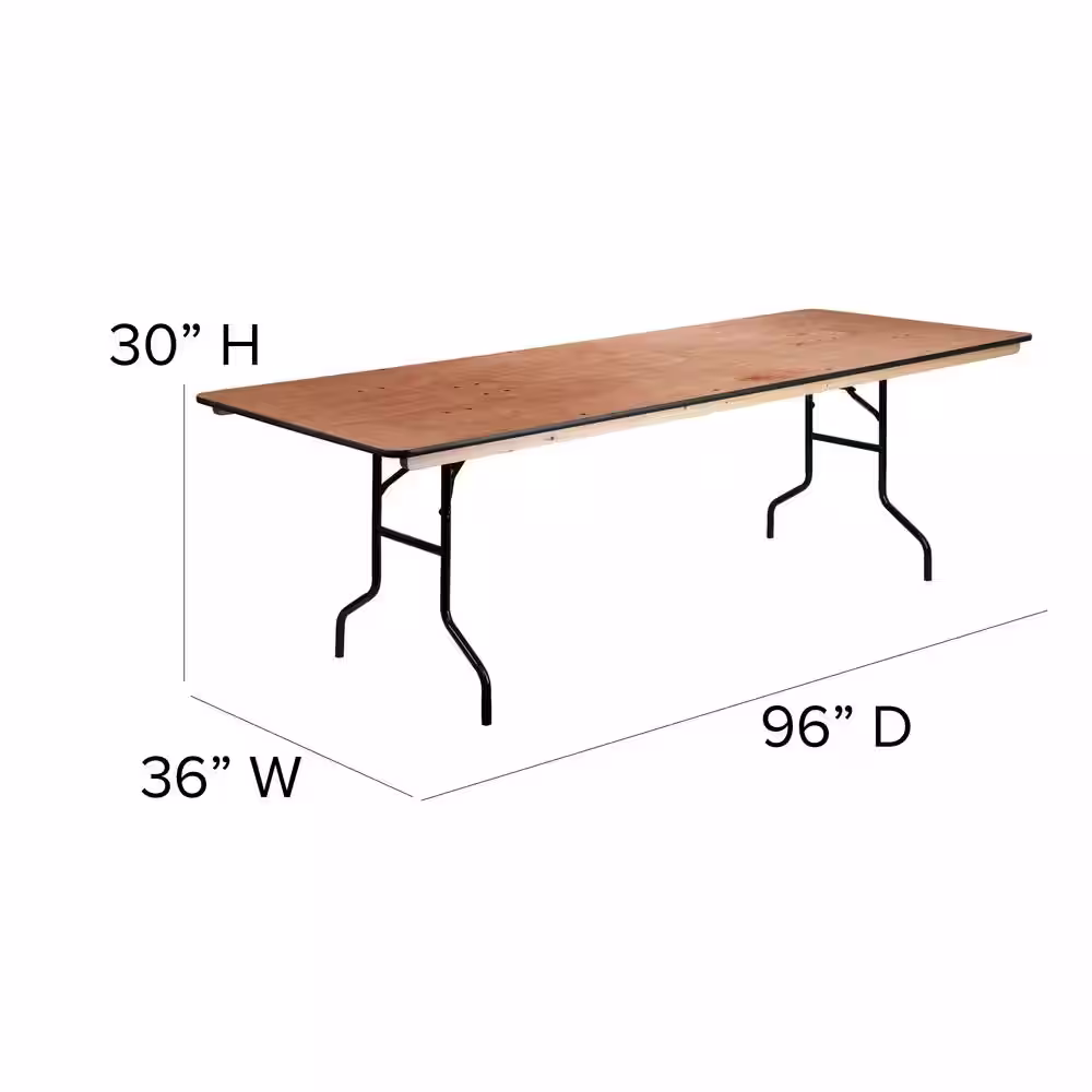 None 96 in. Natural Wood Tabletop Metal Frame Folding Table