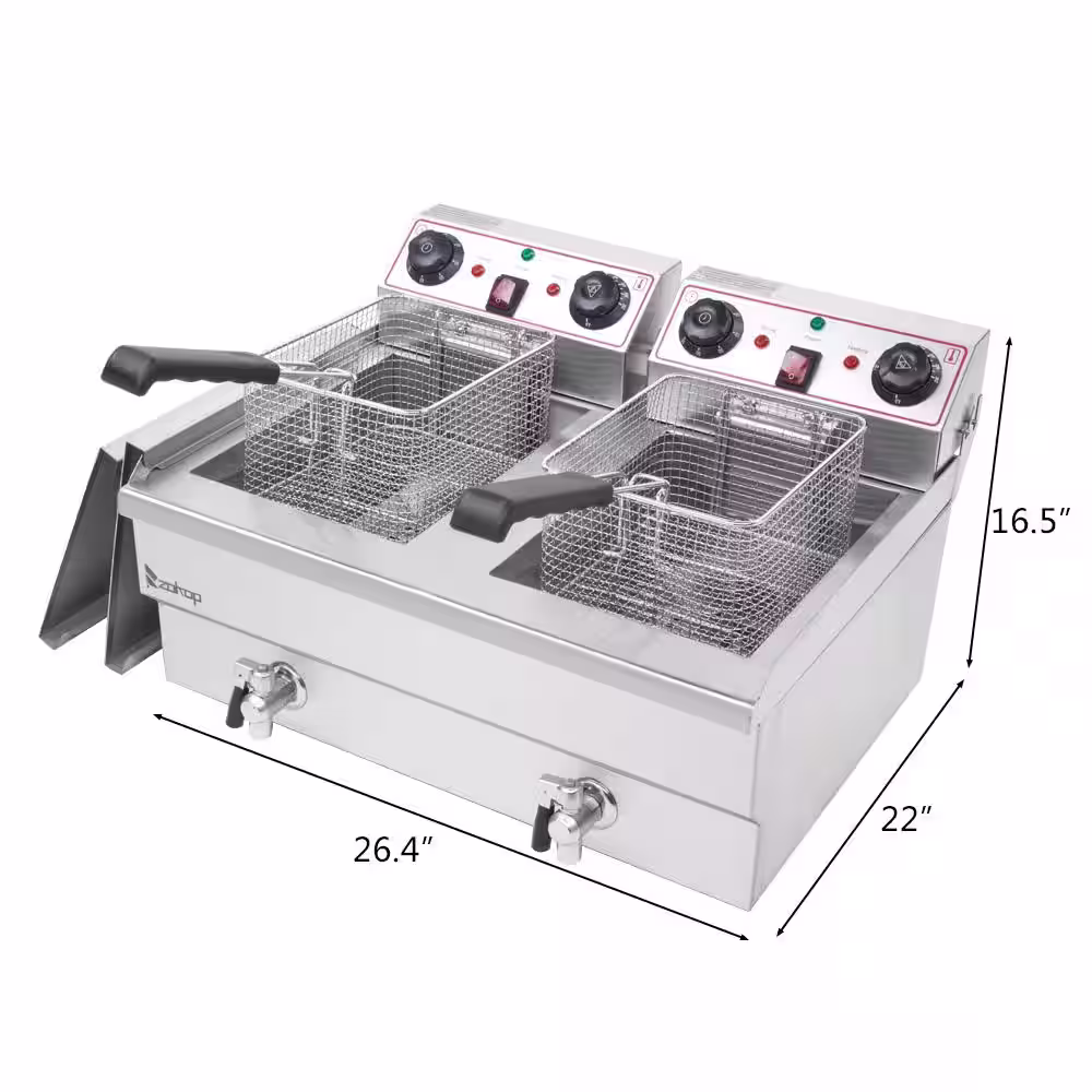 None 24.9 qt. Stainless Steel Dual Tank Electric Deep Fryer with Faucet