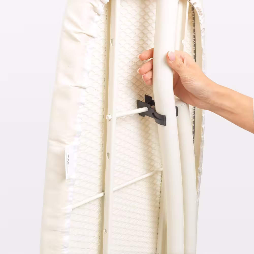 Brabantia Ironing Board D, 53 x 18 in with Heat Resistant Parking Zone, Spring Bubbles Cover and Black Frame