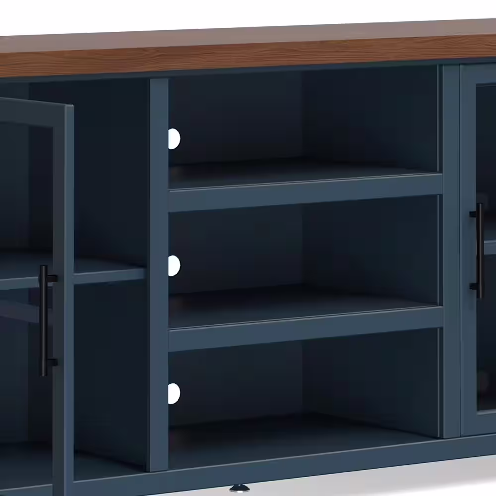 None 66 in. Fully Assembled Blue and Whiskey TV Stand, Fits TV's up to 75 in.