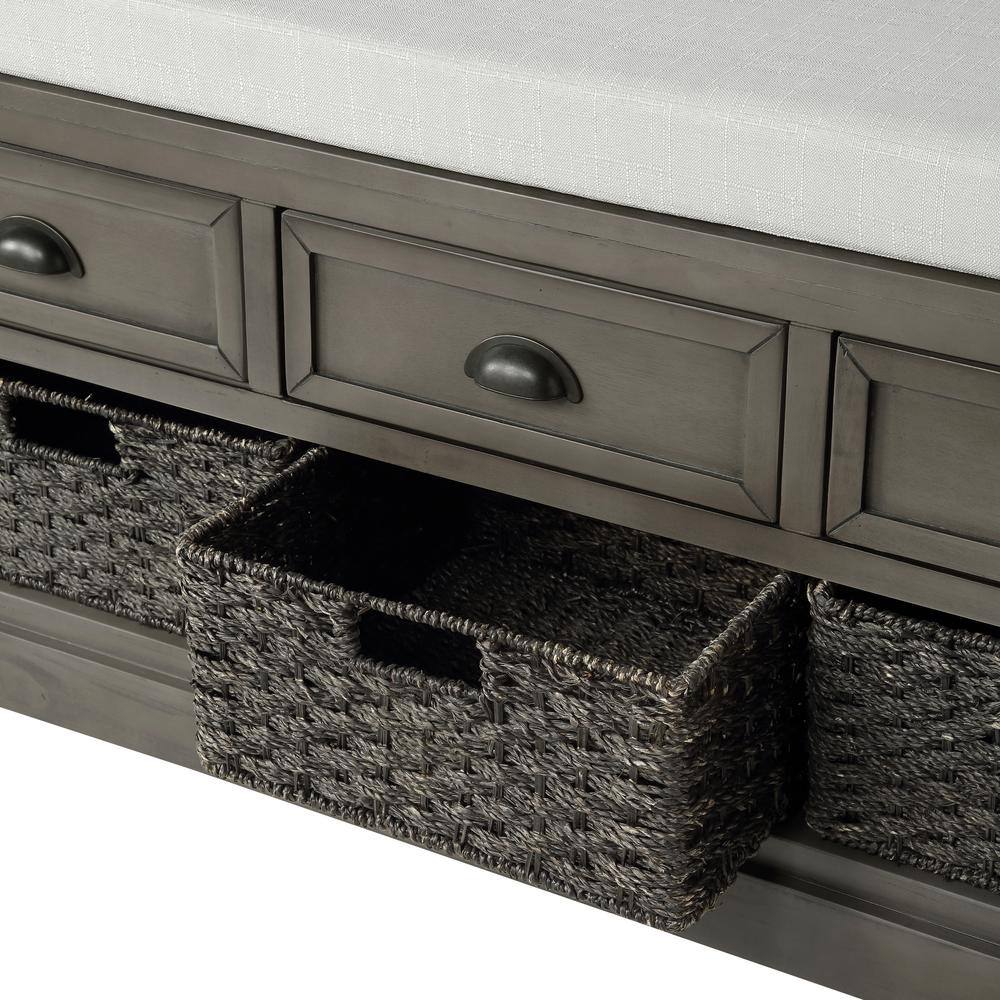 Harper & Bright Designs Gray Wood Entryway Bench Dining Bench with 3-Drawers and 3-Baskets, No Assembly Required 44.1 in. W