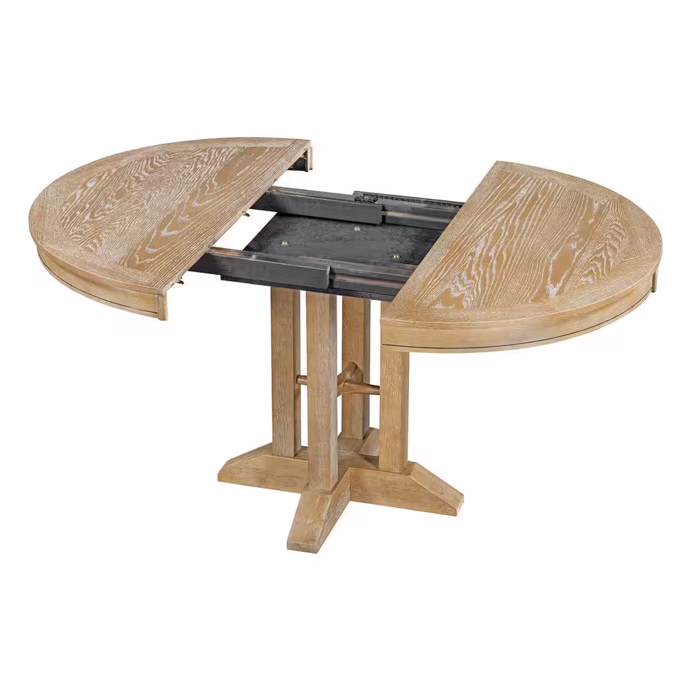 Harper & Bright Designs Farmhouse 5-Piece Natural Wood Wash Wood Top Extendable Round Dining Table Set with 4-Upholstered Chairs