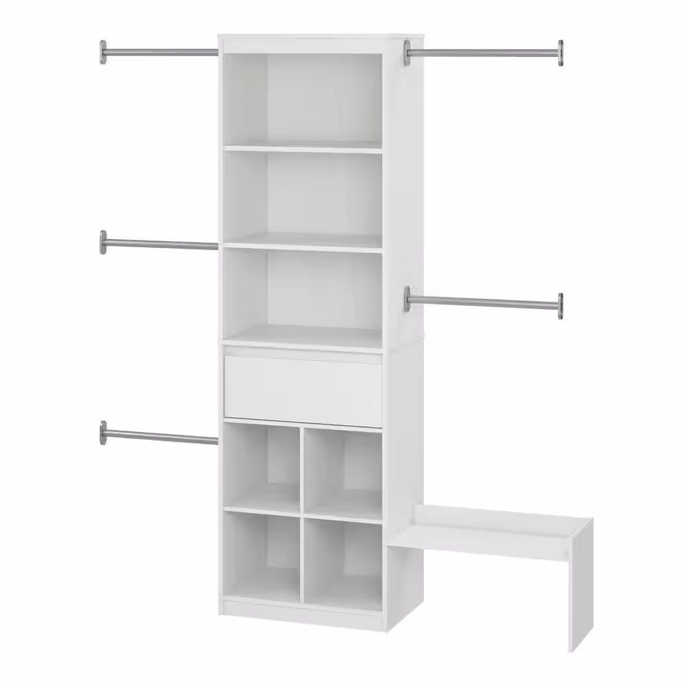 Little Seeds Grow with Me 68.7 in. - 95.44 in. W White Wall Mount Adjustable Wood Closet System with 5 Clothing Rods