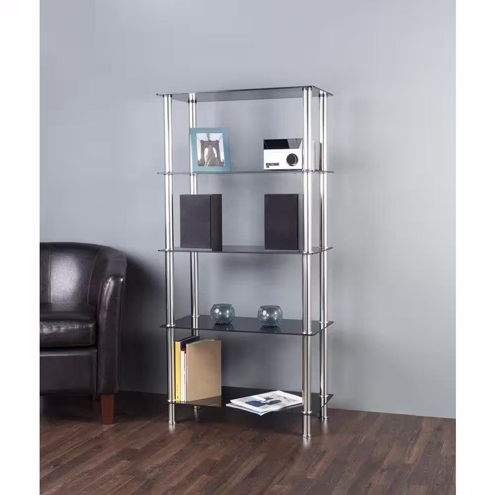 AVF Black & Chrome 5-Tier Metal Shelving Unit (28 in. W x 57 in. H x 14 in. D)