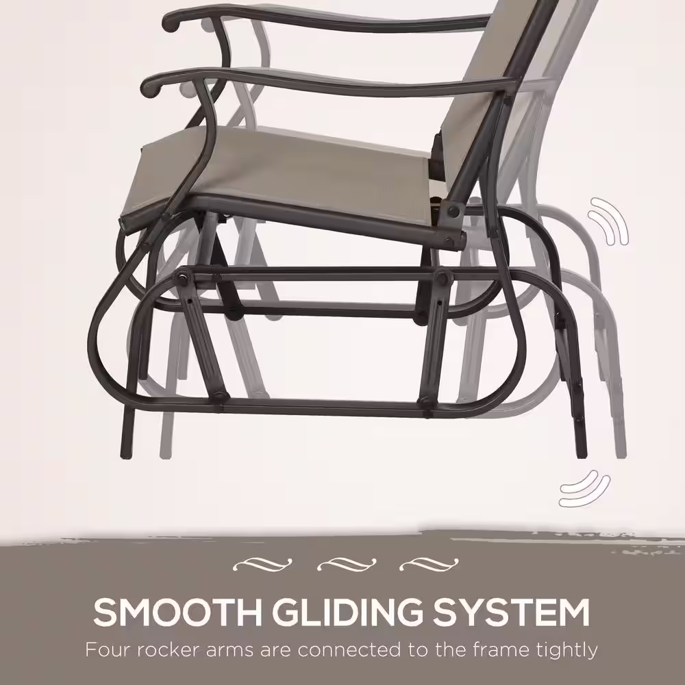 Outsunny Grey 3-Piece Metal Gliding Chair and Tea Table Set Lawn Chair with Tempered Glass