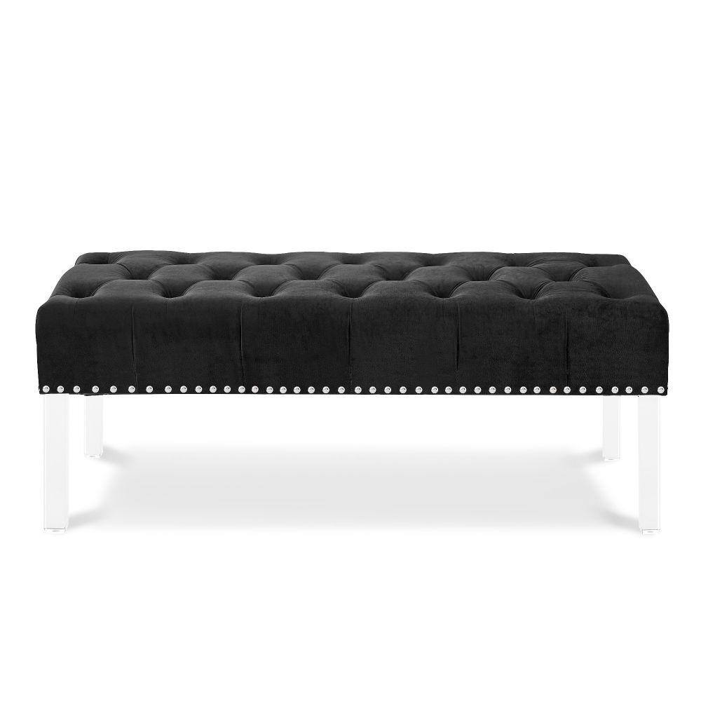 Benjara Black Velvet Upholstered Buttoned Bench 18.75 in. L x 49 in. W x 19 in. H