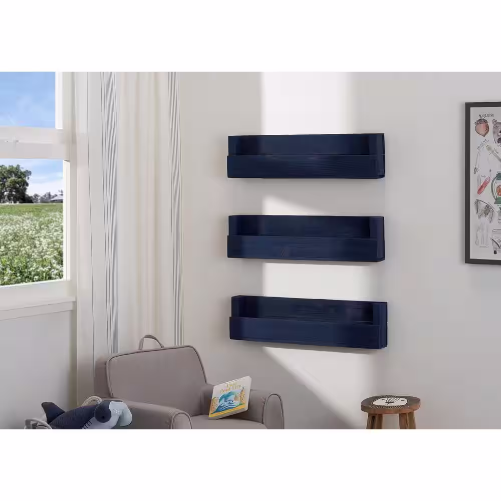 TRINITY 4 in. x 28 in. x 8 in. Navy Blue Book + Photo Display Shelf 3-Pack