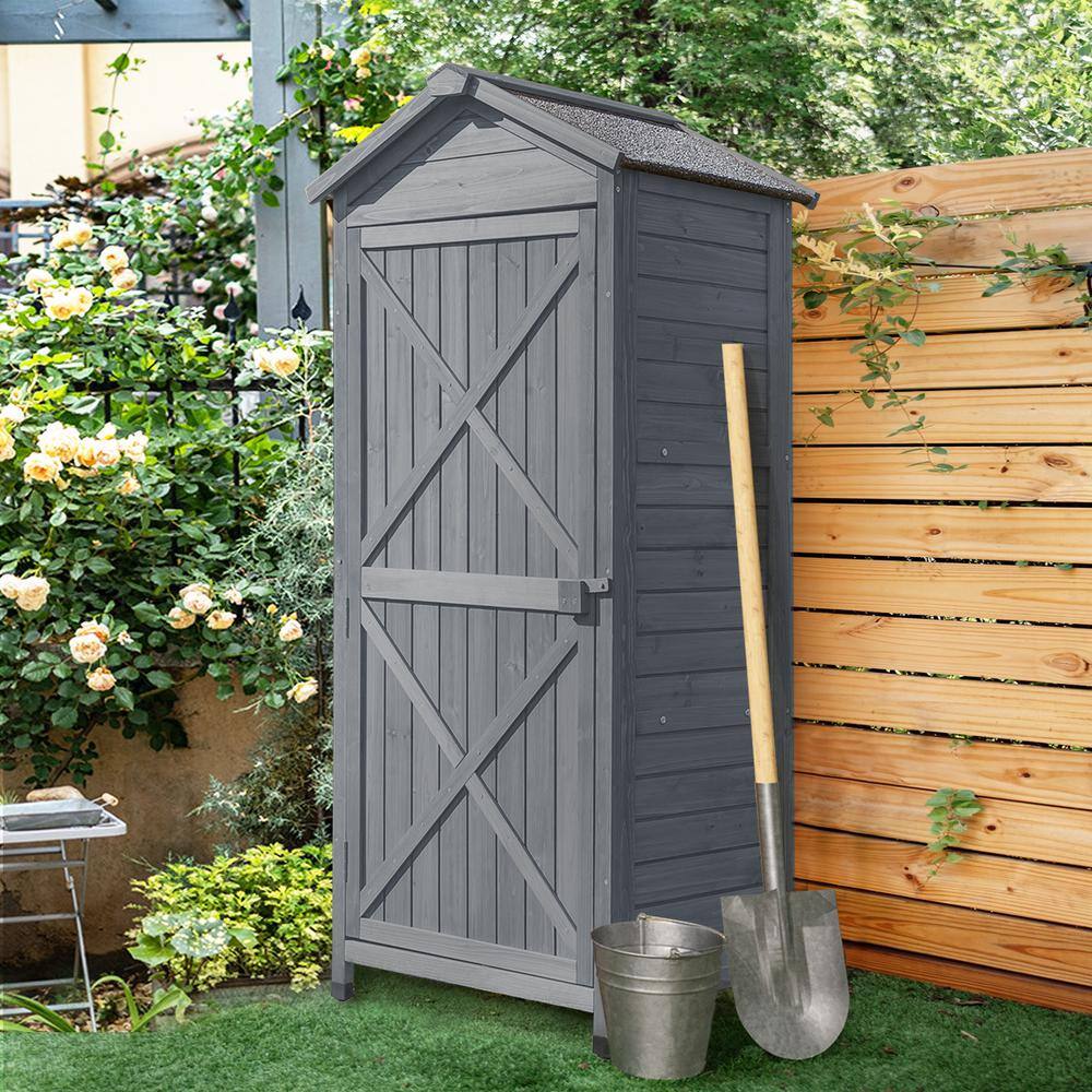 None 2.1 ft. W x 1.5 ft. D Wood Shed with Workstation (37.8 sq. ft.), Gray