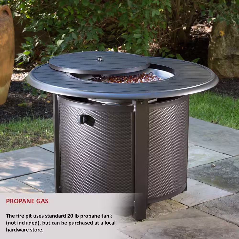 Alfresco Bay Ridge 36 in. x 25 in. Round Aluminum Propane Gas Fire Pit Table with Glacier Ice Firebeads