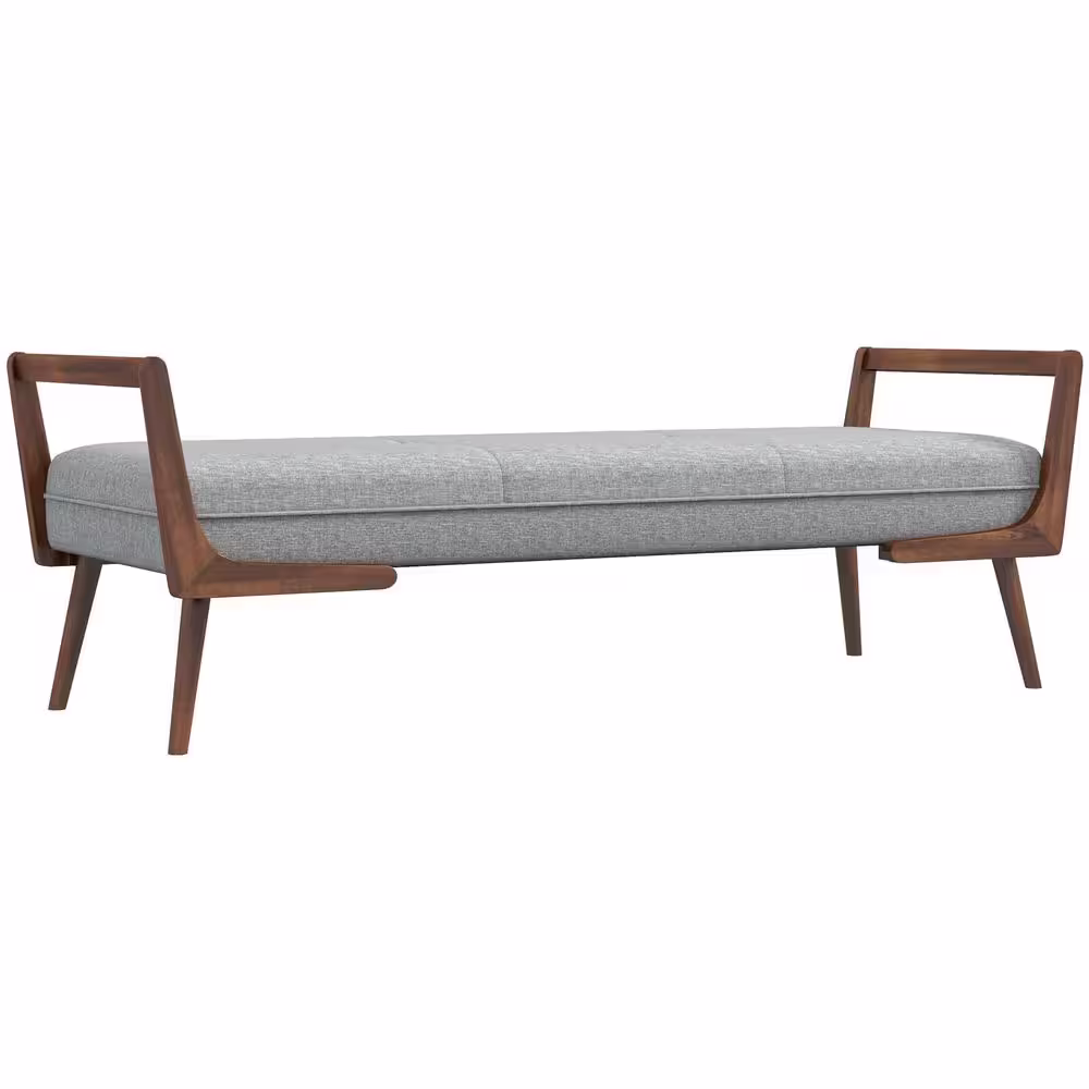 Ashcroft Furniture Co Poppy Mid Century Modern Rectangular Fabric Upholstered Bench in Gray (20.2 in. H x 51.2 in. W x 19.5 in. D)