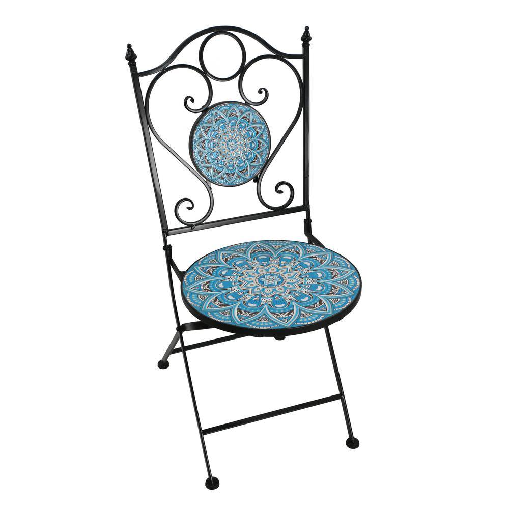 None Round Mosaic 3-Piece Iron Bistro Set Savannah