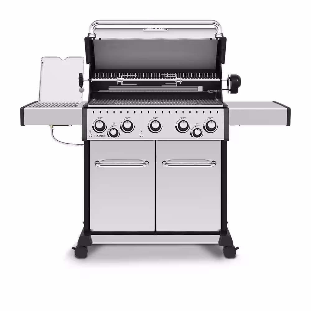 Broil King Baron S 590 Pro IR 5-Burner Propane Gas Grill in Stainless Steel with Infrared Side Burner and Rear Rotisserie Burner