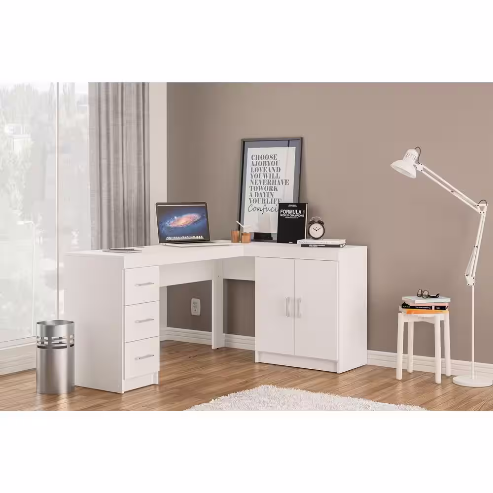 None Mayne 105.5 in. W L Shaped White Writing Desk
