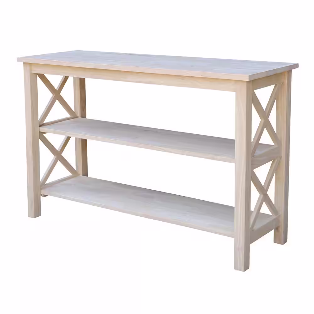 International Concepts Hampton 48 in. Unfinished Standard Rectangle Wood Console Table with Shelves