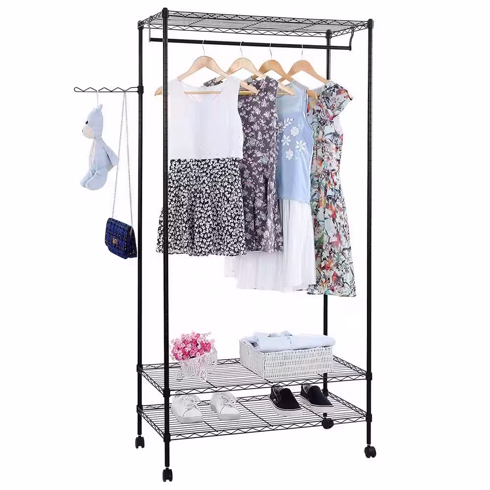 None Black Metal Clothes Rack 17.72 in. W x 70.87 in. H