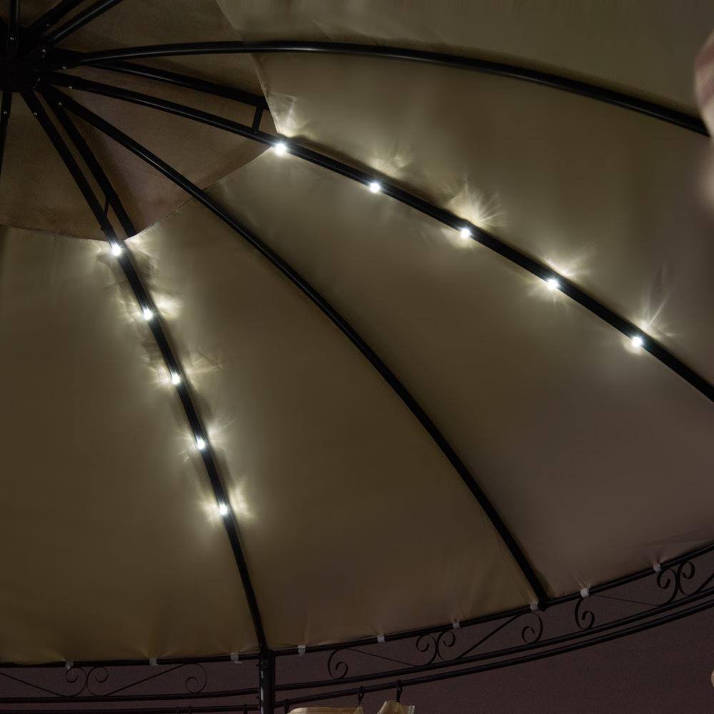 Tatayosi 10 ft. L x 11 ft. L Beige Barbecue Grill Gazebo Canopy Shelter Tent with LED lights, Removable Curtains