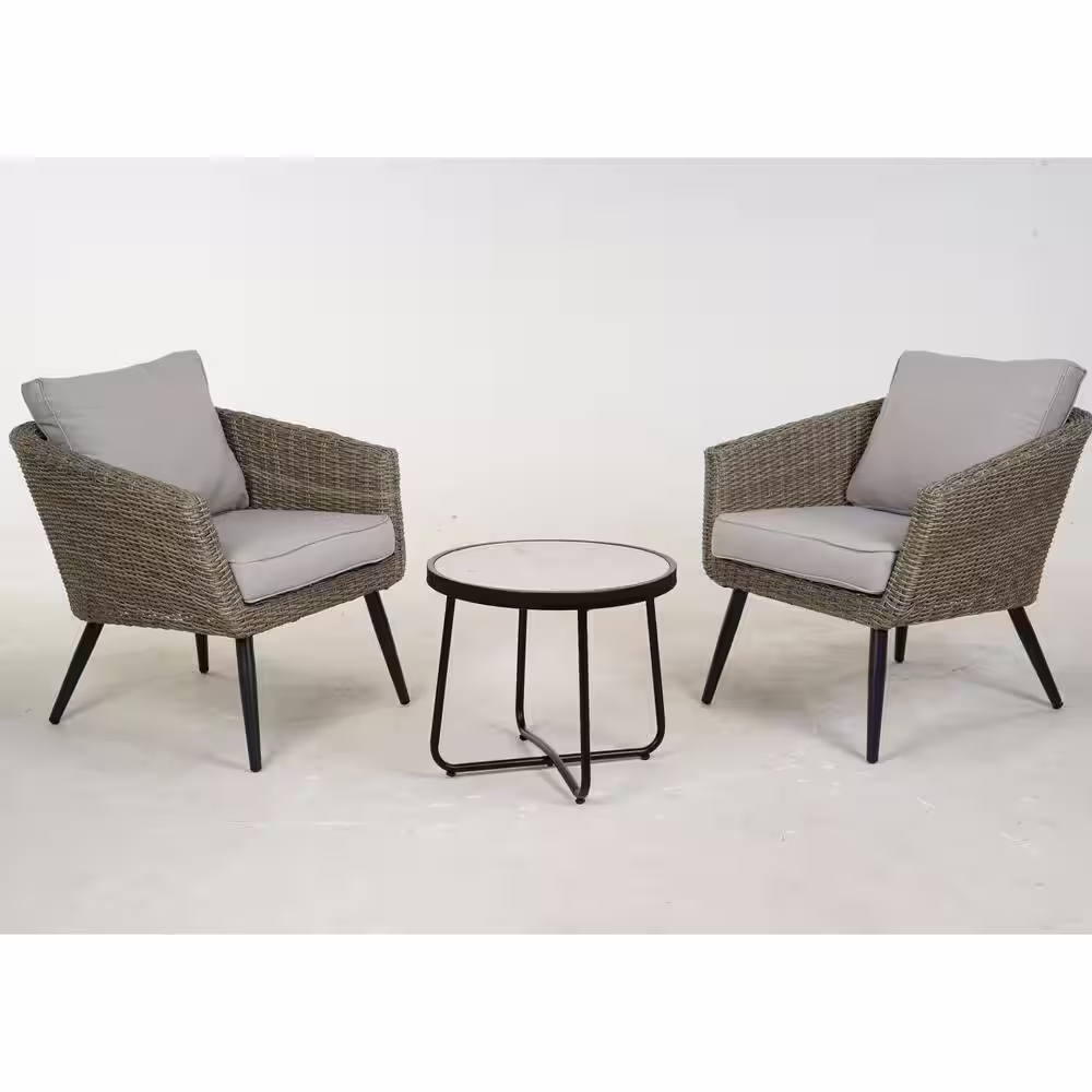 SUNRINX 3-Piece Wicker Bistro Set with Beige Cushions