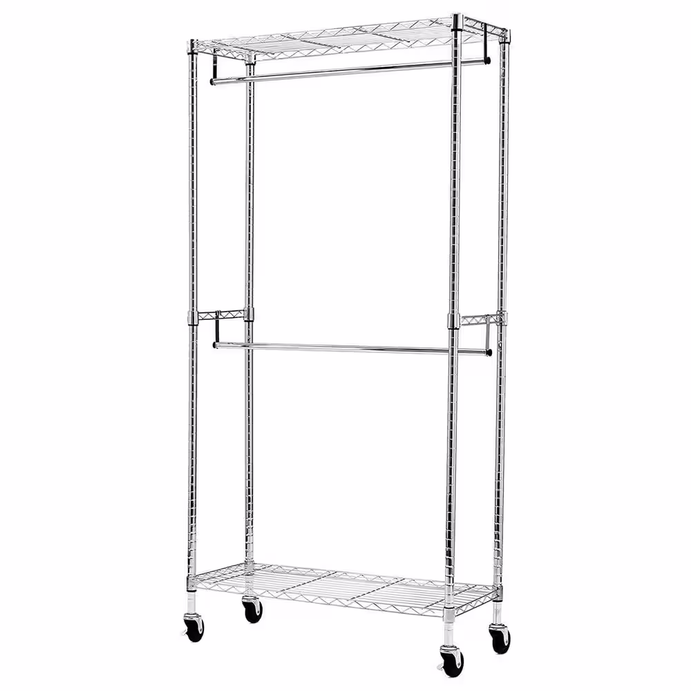 None Chrome Steel Garment Clothes Rack With Double Rod 36 in. W x 72 in. H