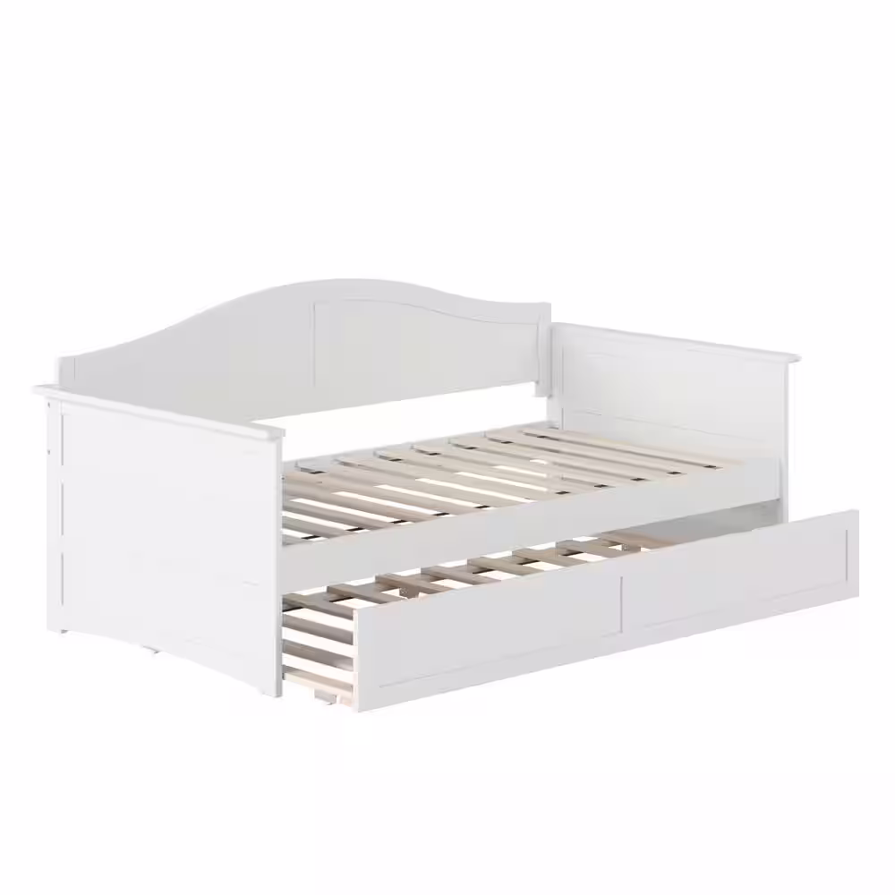 None Acadia White Twin Solid Wood Daybed with Twin Trundle