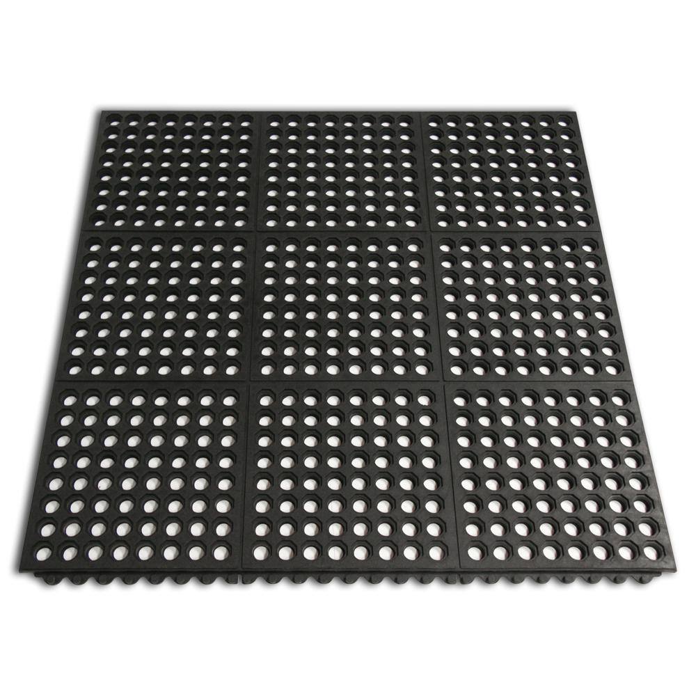 Rubber-Cal Dura-Chef Interlock 5/8 in. x 36 in. x 36 in. Black Kitchen Mat (2-Pack)