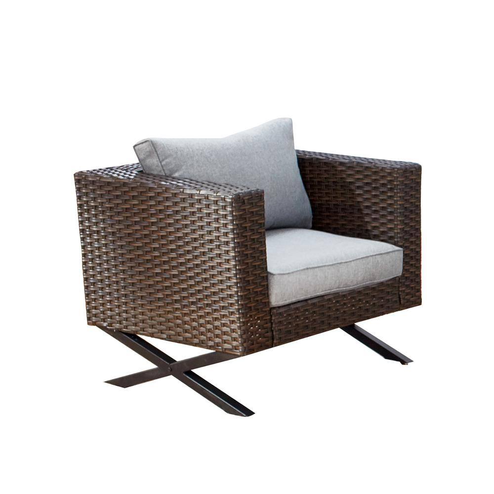 Patio Festival X-Leg 10-Piece Wicker Patio Conversation Sectional Seating Set with Gray Cushions