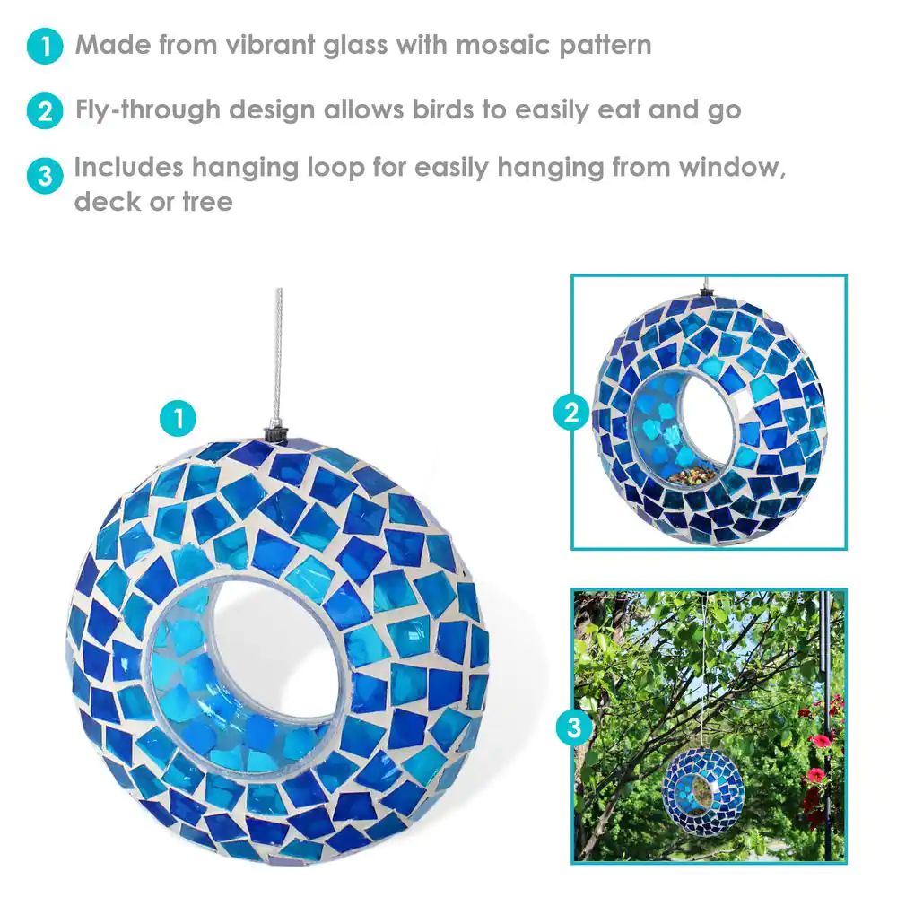 Sunnydaze Decor 6 in. Blue Mosaic Fly-Through Hanging Outdoor Bird Feeder