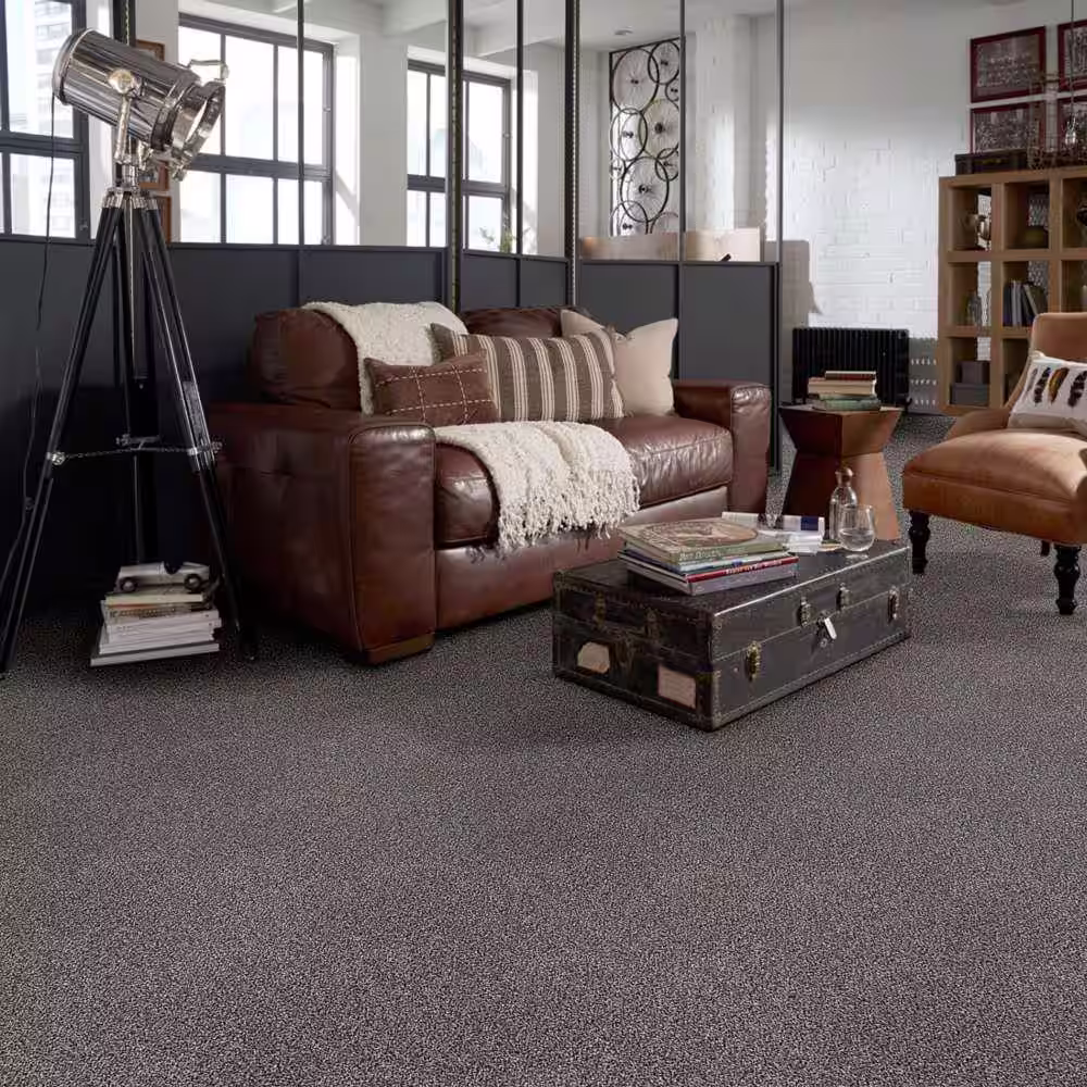 Home Decorators Collection Tradeshow II - Stone Palace - Gray 48 oz. SD Polyester Texture Installed Carpet
