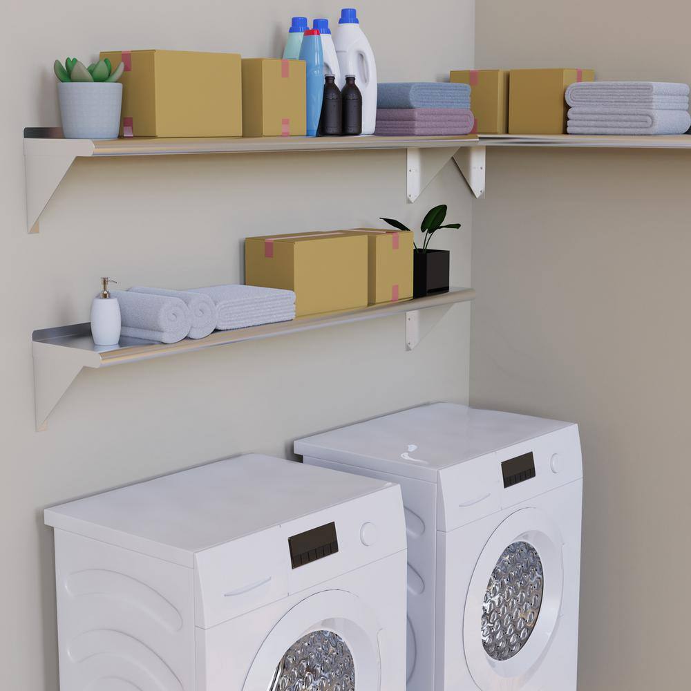 None 8 in. x 60 in. Stainless Steel Wall Shelf. Kitchen, Restaurant, Garage, Laundry, Utility Room Metal Shelf with Brackets