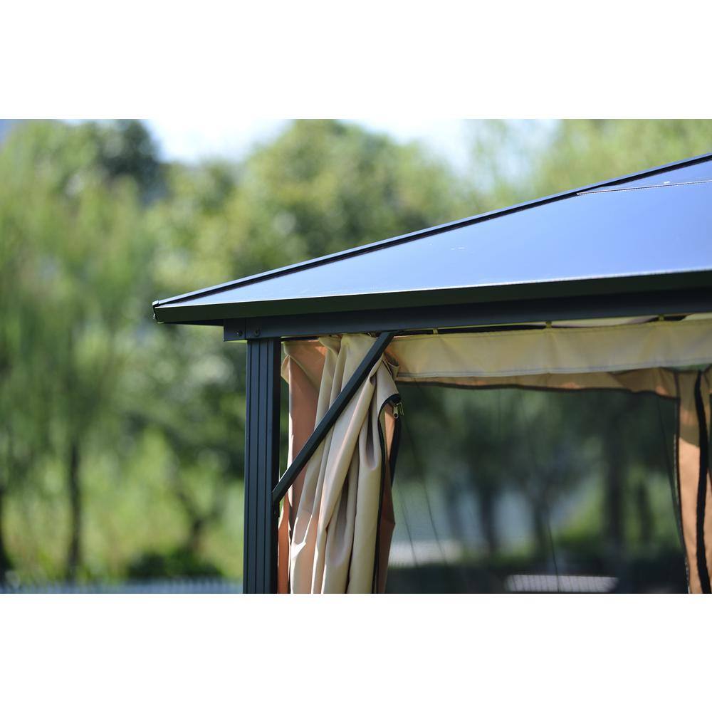 None Patio 9.8 ft. x 9.8 ft. Beige Aluminum Garden Paito Gazebo with Polycarbonate Roof