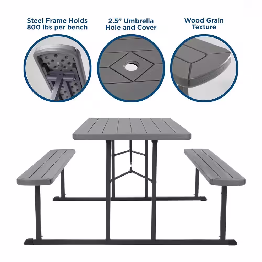 Cosco 6 ft. Dark Gray Wood Grain Folding Picnic Table