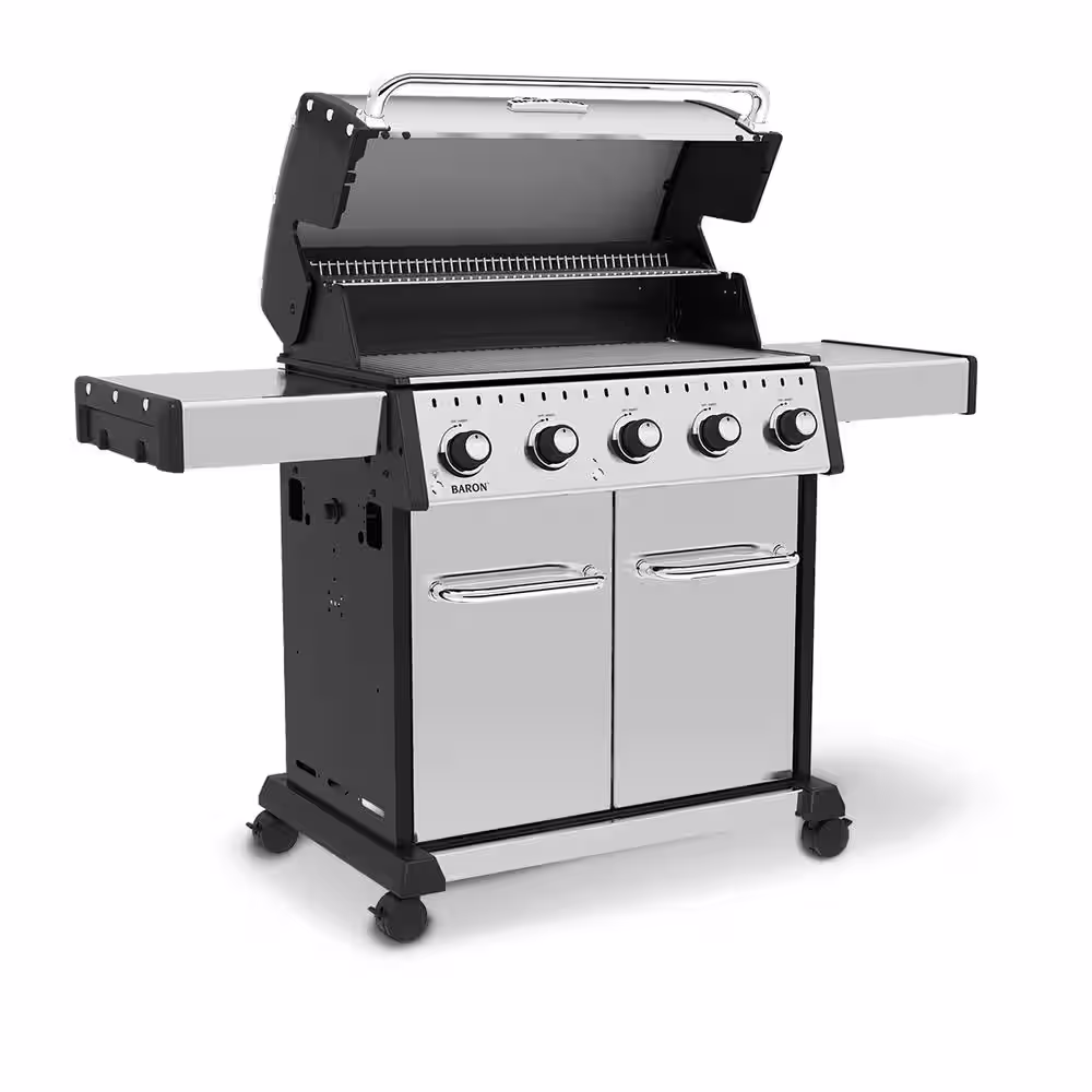 Broil King Baron 590 Pro 5-Burner Propane Gas Grill in Black with Side Burner and Rear Rotiserie Burner