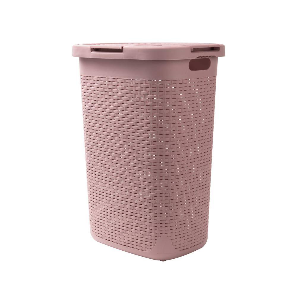 Mind Reader Basket Collection 60 Liter (15kg/33lbs) Capacity Laundry Hamper, Cut Out Handles, Attached Hinged Lid, Pink