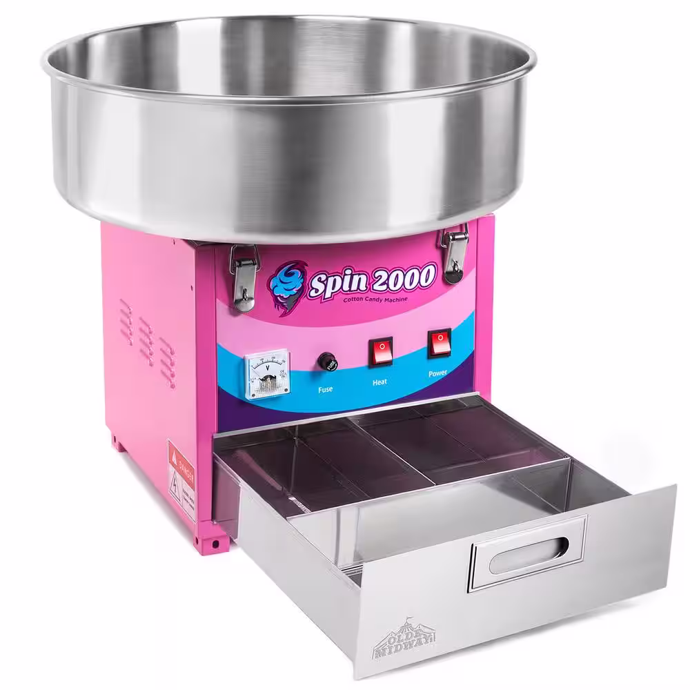 Olde Midway 950 W Pink Tabletop Cotton Candy Machine
