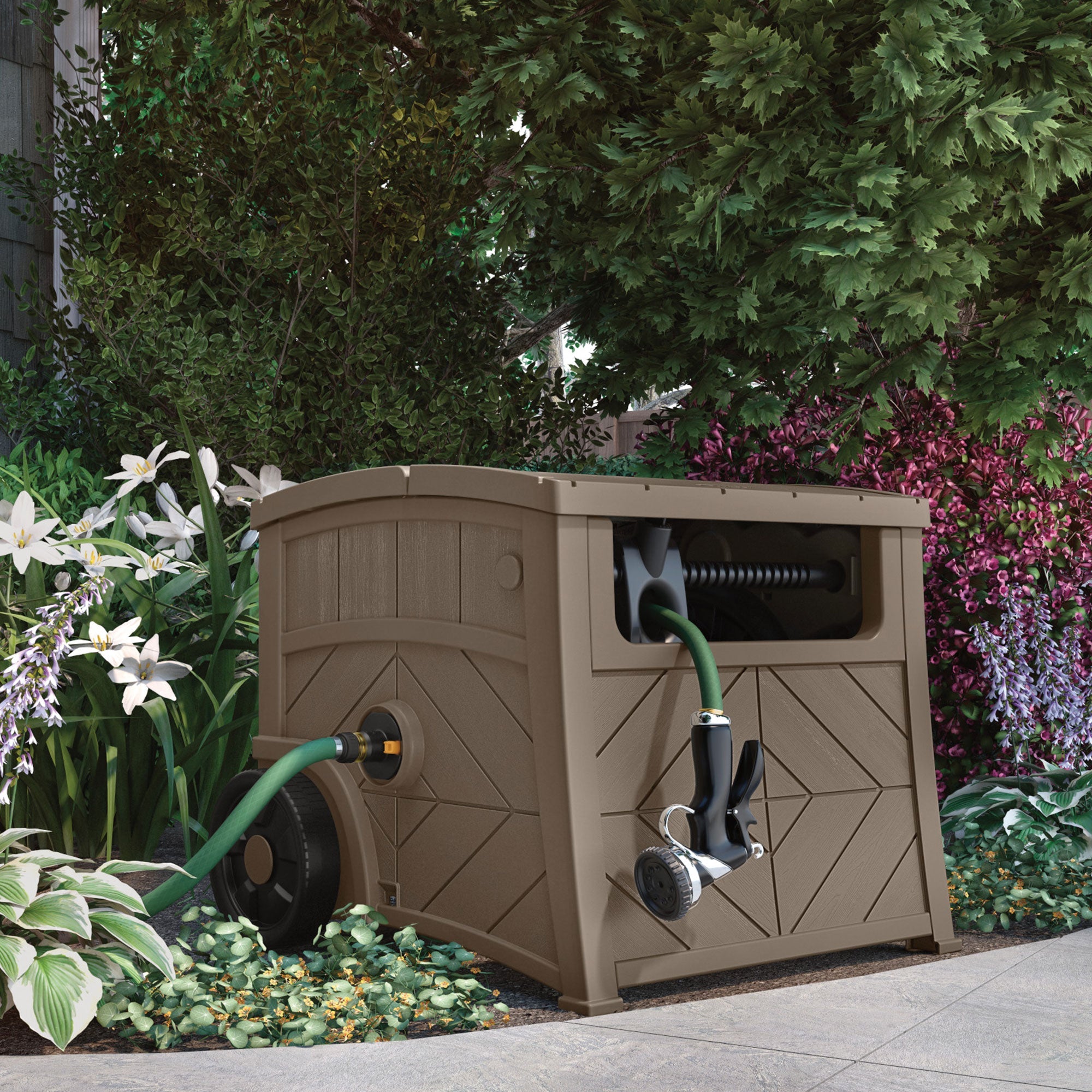 Suncast WST150 Free Standing Hideaway Hose Reel, Taupe, Hose 150'