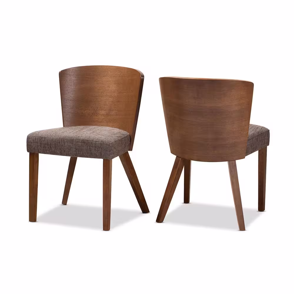 Baxton Studio Sparrow Gray Fabric Upholstered and Medium Brown Wood Dining Chairs (Set of 2)