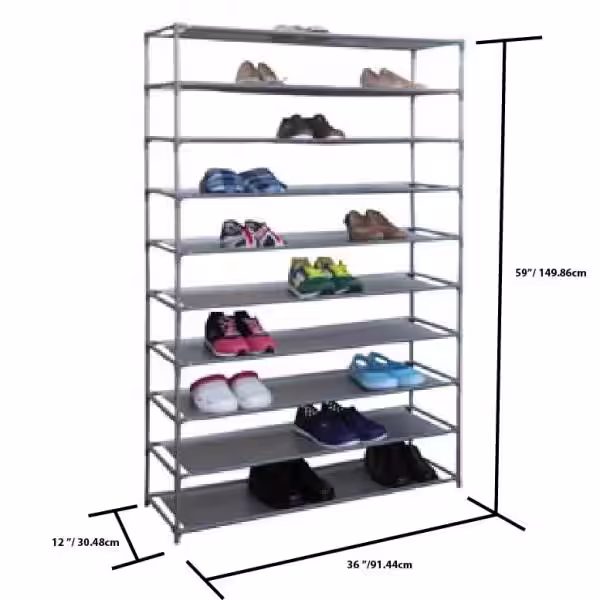 Home Basics 59 in. H 50-Pair 10-Tier Gray Metal Shoe Rack
