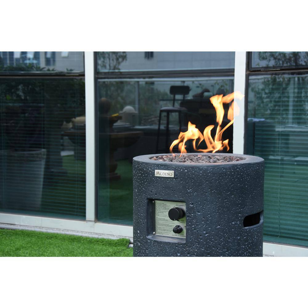 Modeno Lave Tube 27.6 in. Round Concrete Propane Fire Pit Column in Propane in Baroque Black
