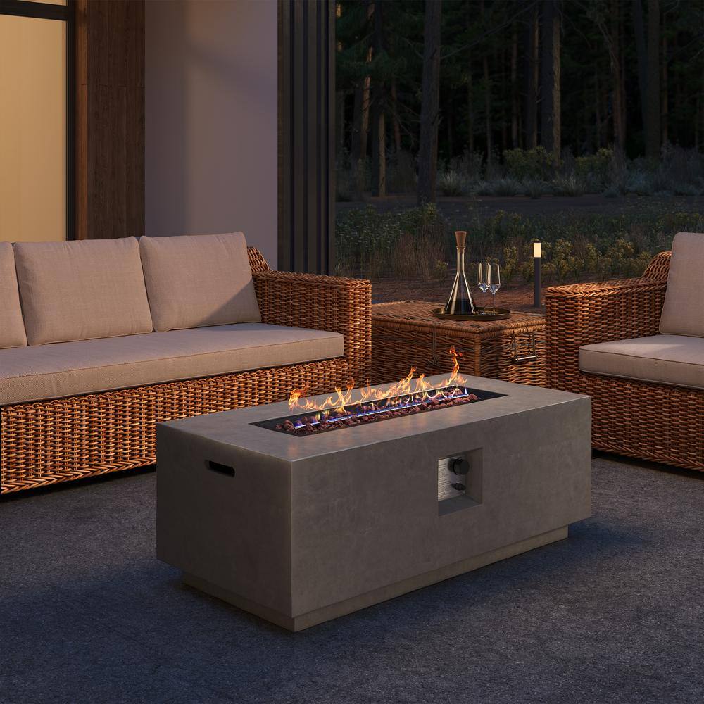 Mondawe 42 in. W Rectangle 50000 BTU Outdoor Electronic Propane Gas Fire Pit Table MgO Tabletop with Cover, Lava Rock for Yard