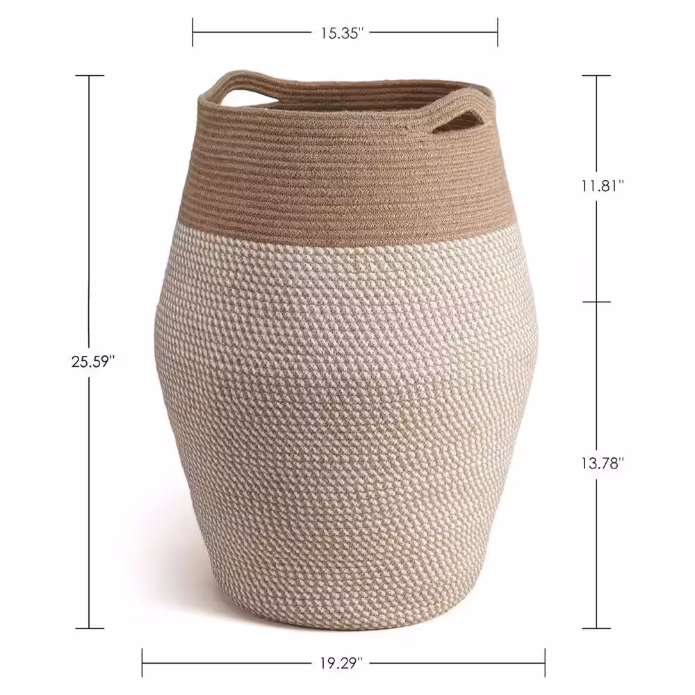 None 19.3 in. W x 19.3 in. D x 25.6 in. H Jute Laundry Basket Hamper White and Jute