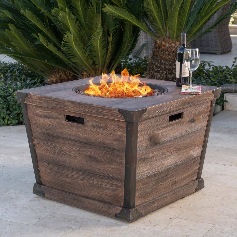Noble House Serena 32 in. x 24 in. Square MGO Propane Fire Pit in Brown