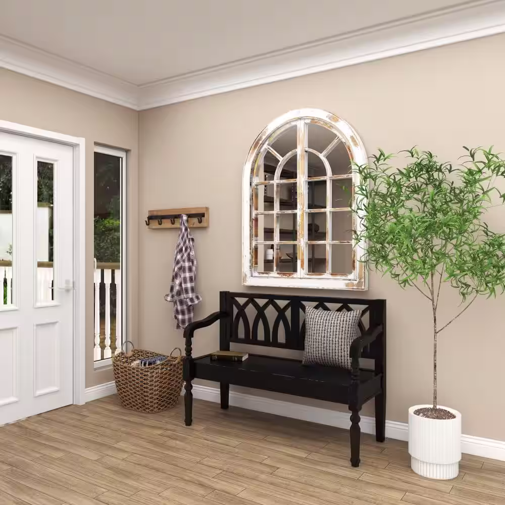 Litton Lane Black Bench with Arched Design Back 37 in. X 48 in. X 18 in.